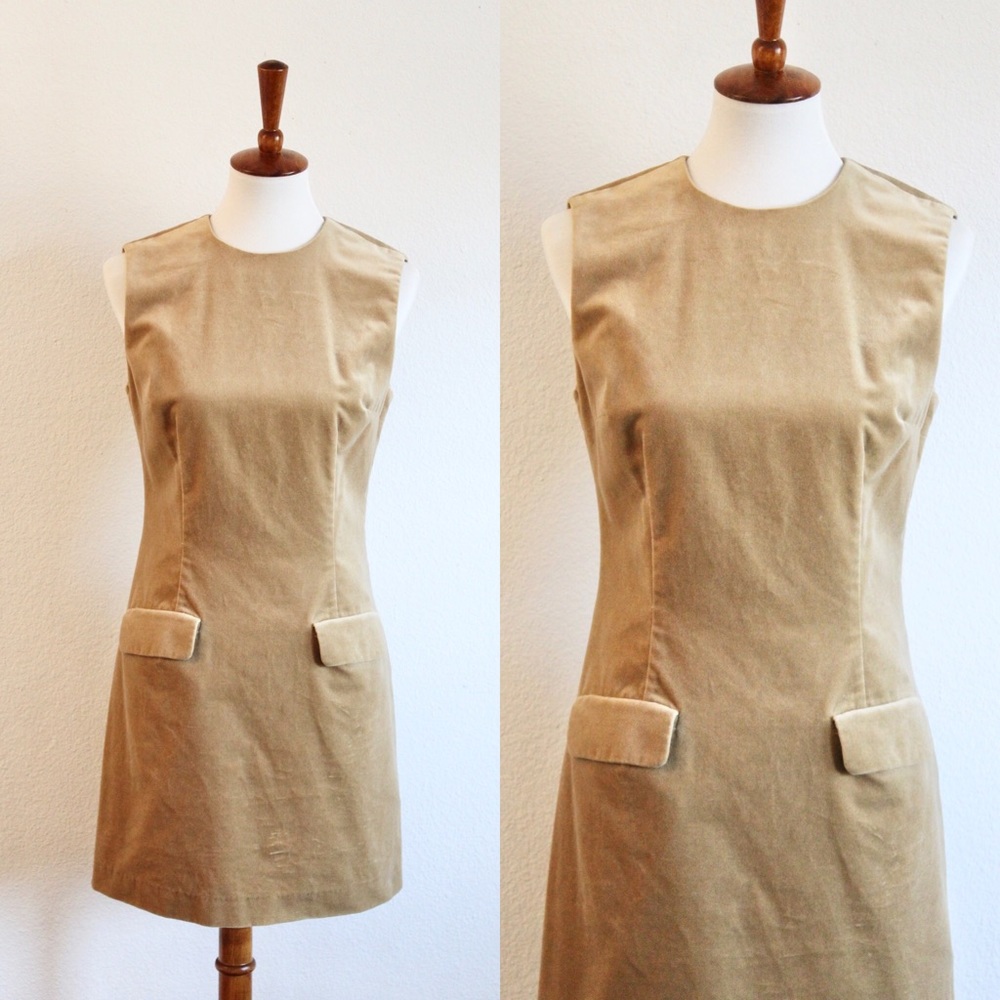 Vintage 90s tan velvet shift dress size XS / small